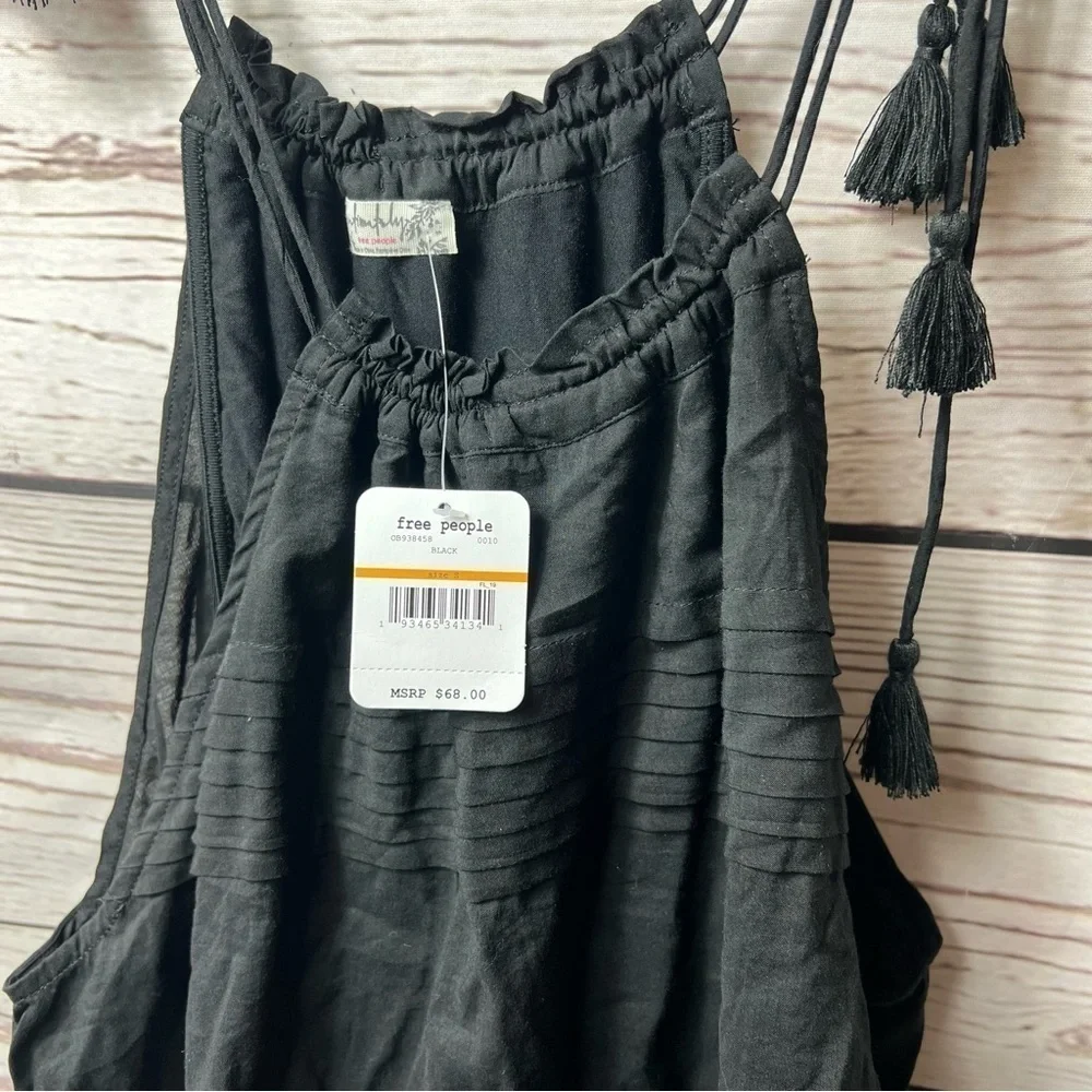 🔥Hp🔥Nwt Free People Intimately Black Trust Me Bodysuit Ruffle Tassel Top Small